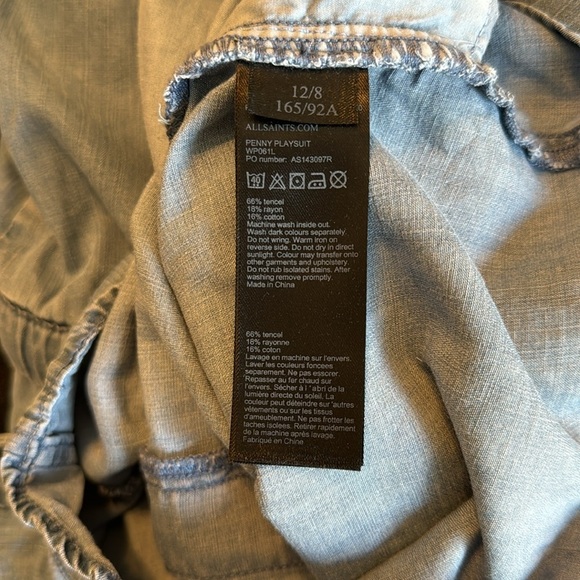 Allsaints Penny Playsuit Denim Color Surplice V-neck Romper size 6 - Picture 15 of 16